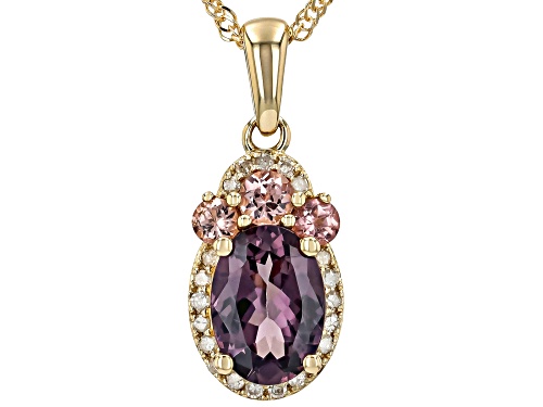 Pre-Owned .77ct Spinel & .17ctw Color Shift Garnet & .06ctw White Diamond 10k Yellow Gold Pendant Wi
