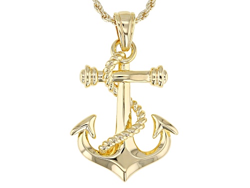 Pre-Owned 14k Yellow Gold Over Sterling Silver Anchor Pendant on 22" Rope Chain