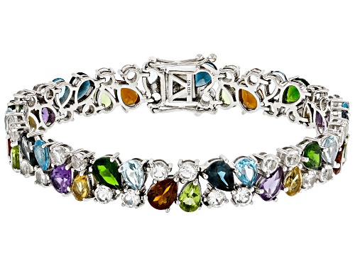 Pre-Owned 26.20ctw Multi-Gemstone Rhodium Over Sterling Silver Bracelet - Size 8