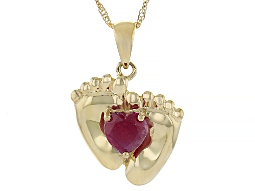 Pre-Owned 0.95ct Madagascar Ruby 10k Yellow Gold Pendant With Chain