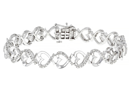 Pre-Owned 0.50ctw White Diamond Rhodium Over Sterling Silver Heart Bracelet - Size 7