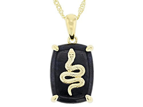 Pre-Owned 18x13mm Black Jadeite 18k Yellow Gold Over Sterling Silver Pendant With Chain
