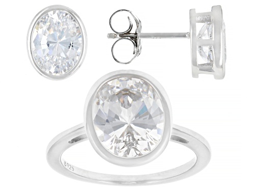Pre-Owned Bella Luce® 11.42ctw White Diamond Simulant Platinum Over Sterling Silver Ring and Earring