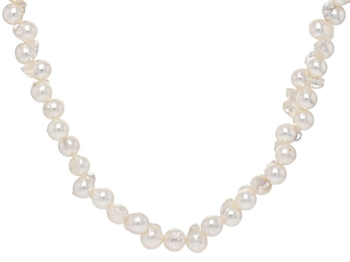 Pre-Owned 7-9mm White Cultured Japanese Akoya Pearl Rhodium Over Sterling Silver 18 Inch Strand Neck - Size 18
