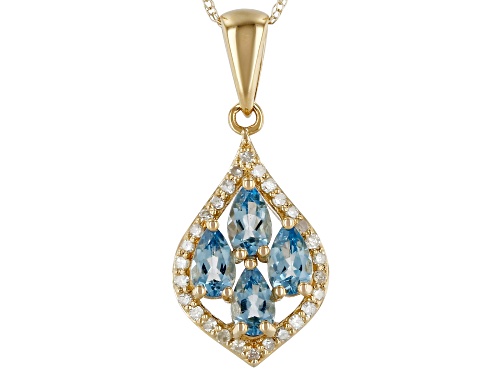 Pre-Owned 0.65ctw Santa Maria Aquamarine With 0.13ctw White Diamond 10k Yellow Gold Pendant With Cha