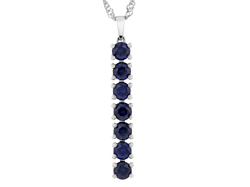 Pre-Owned 2.04ctw Lab Created Blue Sapphire Rhodium Over Sterling Silver 7-Stone Pendant With Chain