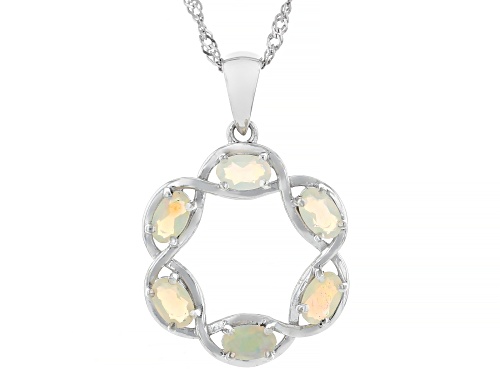 Pre-Owned 0.65ctw Opal Rhodium Over Sterling Silver 6-Stone Pendant with Chain