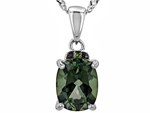 Pre-Owned 2.12ct Cushion Labradorite With .01ctw Green Diamond Accent Rhodium Over Silver Pendant Wi