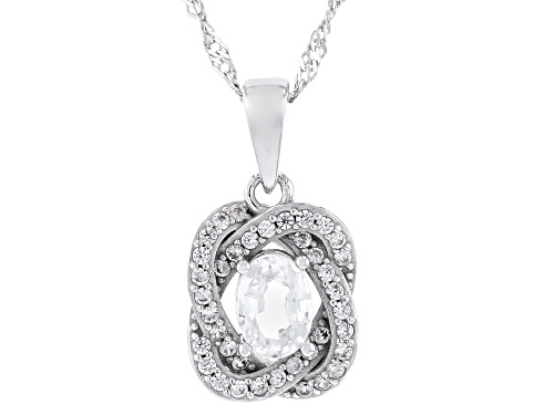 Pre-Owned 1.13ct Oval 0.29ctw Round White Zircon Rhodium Over Sterling Silver Pendant With Chain