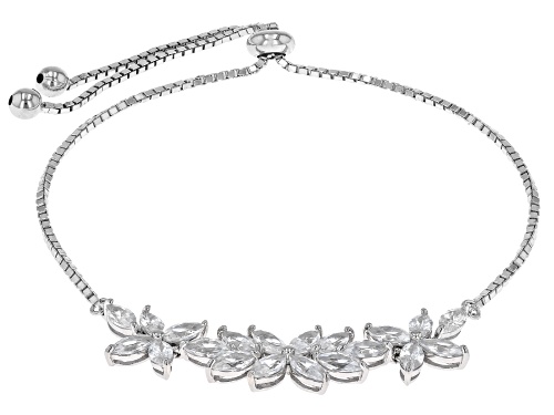 Pre-Owned 4.00ctw Marquise White Zircon Rhodium Over Sterling Silver Bolo Bracelet