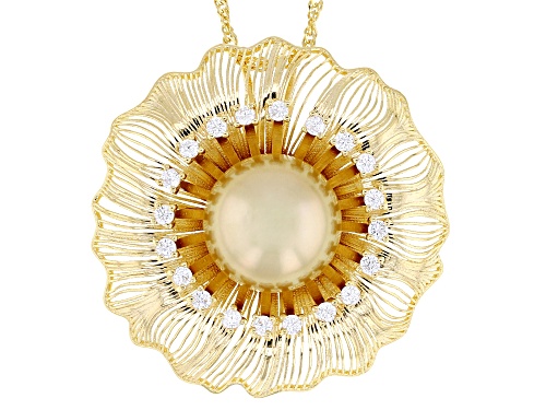 Pre-Owned 12mm Golden Cultured South Sea Pearl With Zircon 18K Yellow Gold Over Silver Pendant With