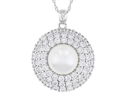Pre-Owned Pearlfection® 10mm White South Sea Simulant And Bella Luce® Rhodium Over Silver Pendant Wi