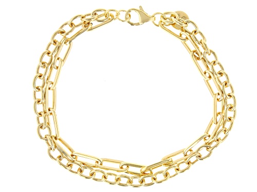 Pre-Owned Oro Divino 14k Yellow Gold with Sterling Silver Core Paperclip and Oval Link 2-Row Bracele - Size 7.25
