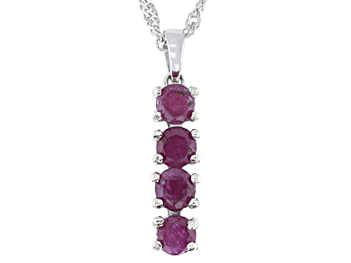 Pre-Owned 1.09ctw Ruby Rhodium Over Sterling Silver 4-Stone Pendant with Chain