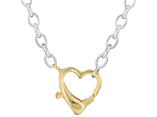 Pre-Owned 18k Yellow Gold Over Sterling Silver and Sterling Silver Two-Tone Rolo Chain with Heart Cl - Size 18