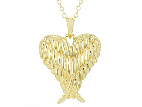 Pre-Owned 18k Yellow Gold Over Sterling Silver Angel Wing Heart Pendant with Chain