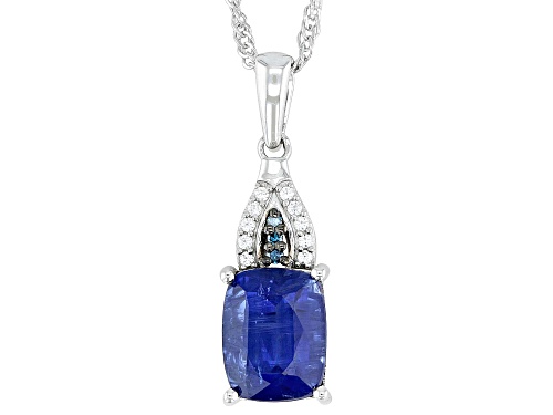 Pre-Owned 2.46ct Kyanite with 0.05ctw White Zircon & Blue Diamond Accent Rhodium Over Silver Pendant