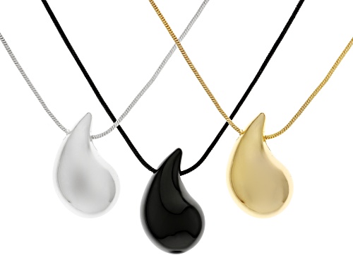 Pre-Owned Off Park® Collection, Gold Tone, Silver Tone, Hematine Tone Sculpted Teardrop Necklace Set
