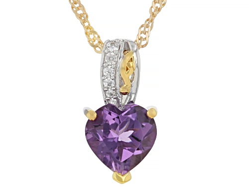 Pre-Owned 1.53ct Canela Amethyst With 0.13ctw Zircon Rhodium & 18K Yellow Gold Over Silver Pendant/C