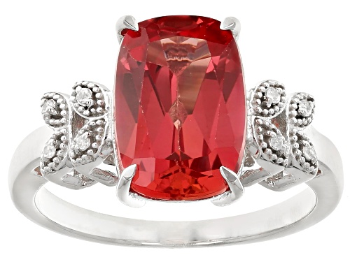 Pre-Owned 4.25ct Lab Created Padparadscha Sapphire With 0.03ctw White Zircon Rhodium Over Sterling S - Size 6
