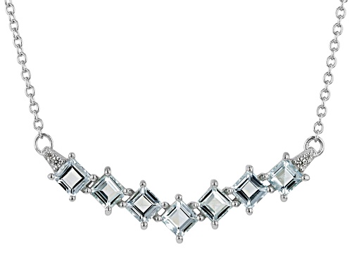 Pre-Owned 1.37ctw Square Aquamarine With 0.05ctw White Zircon Rhodium Over Sterling Silver Necklace - Size 18