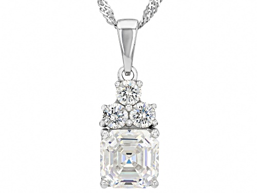 Pre-Owned 3.25ct Square Asscher Cut & 0.74ctw Round Strontium Titanate Rhodium Over Silver Pendant/C