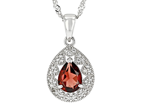 Pre-Owned 1.00ct Pear Shape Vermelho Garnet™ With .18ctw White Zircon Rhodium Over Silver Pendant Ch