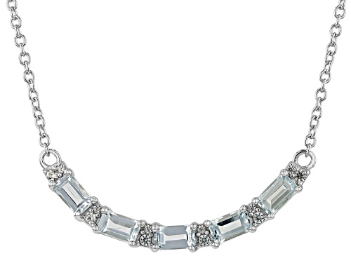 Pre-Owned 1.19ctw Rectangular Octagonal Aquamarine With .15ctw White Zircon Rhodium Over Silver Neck - Size 18