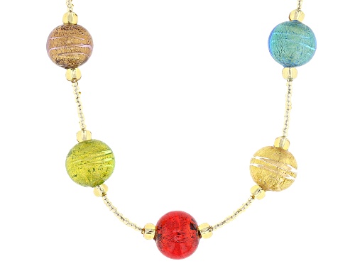 Pre-Owned Il Murano di Francesca Multi-Color Murano Glass 18k Yellow Gold Over Silver Bead 20" Neckl - Size 20