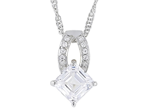 Pre-Owned 1.70ct Lab White Sapphire with 0.08ctw White Zircon Rhodium Over Sterling Silver Pendant w