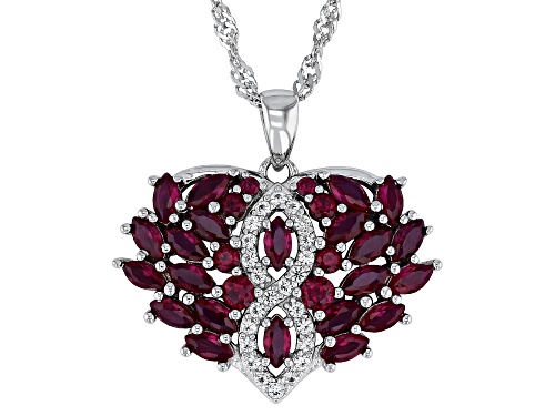 Pre-Owned 1.62ctw Mixed Shapes Lab Ruby With 0.26ctw Lab White Sapphire Rhodium Over Silver Pendant