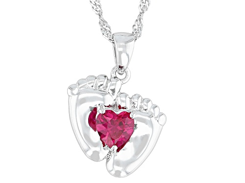 Pre-Owned 0.60ct Round Lab Created Ruby Rhodium Over Sterling Silver Pendant with Chain