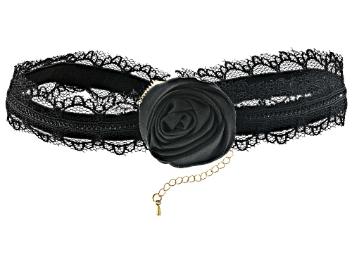 Pre-Owned Off Park® Collection Black Satin Rosette With Black Velvet & Lace Gold Tone Choker Necklac