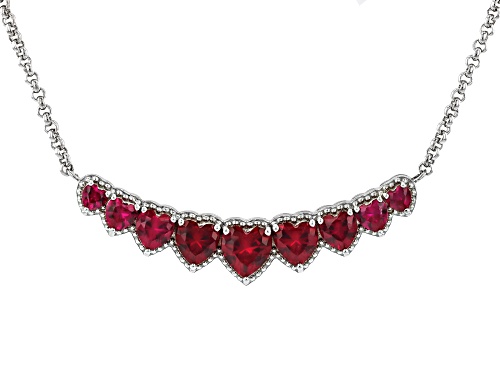 Pre-Owned 7.67ctw Lab Created Ruby Rhodium Over Sterling Silver Necklace - Size 18
