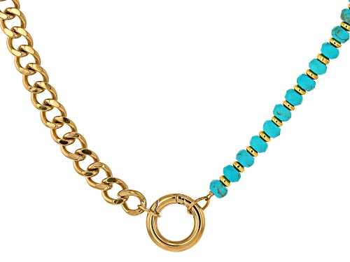 Pre-Owned Sophisticated Steel® 6mm Turquoise Simulant Bead and Gold Tone Curb Link Layered Bracelet - Size 7