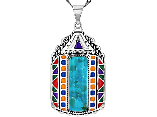 Pre-Owned Southwest Style by JTV™ 22x7mm Turquoise With Enamel Sterling Silver Pendant With Chain
