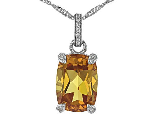Pre-Owned 9.45ct Lab Created Yellow Sapphire with 0.09ctw White Zircon Rhodium Over Silver Pendant w
