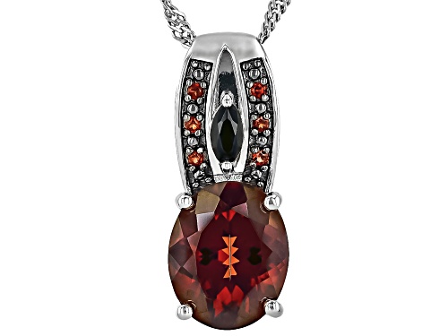 Pre-Owned 2.68ct Red Labradorite,.14ctw Black Spinel With.06ctw Vermelho Garnet™ Rhodium Over Silver