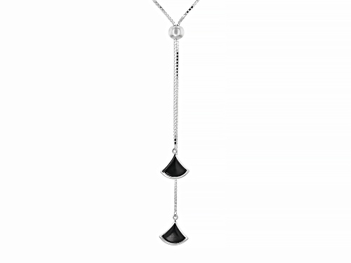 Pre-Owned 8.50mm Black Jadeite Rhodium Over Sterling Silver Necklace - Size 28