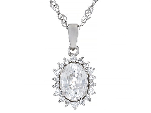 Pre-Owned 1.88ctw White Zircon Rhodium Over Sterling Silver Pendant with Chain