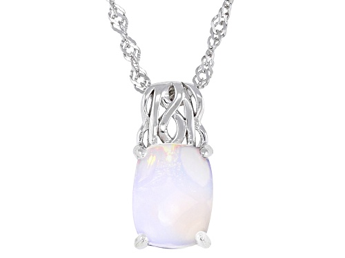 Pre-Owned 1.15ctw Ethiopian Opal Rhodium Over Sterling Silver Pendant with Chain