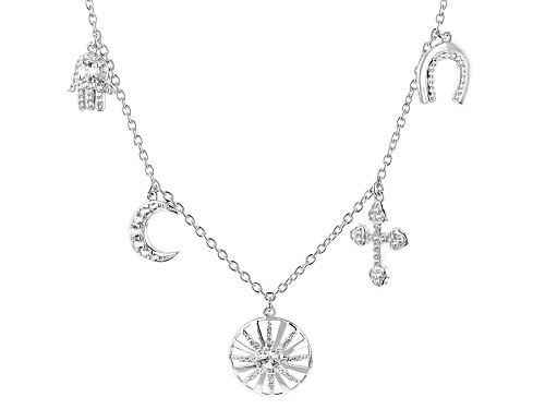 Pre-Owned 1.32ctw Lab Created White Sapphire Rhodium Over Sterling Silver Multi-Charm Necklace - Size 18