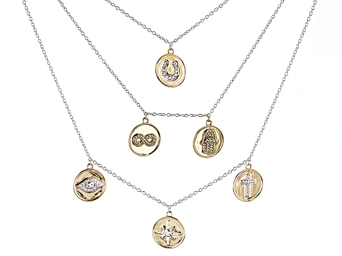 Pre-Owned 0.50ctw Lab Created White Sapphire Rhodium Over Sterling Silver Charm Necklace - Size 16