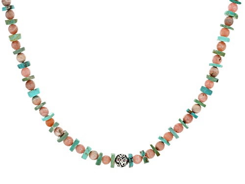 Pre-Owned Southwest Style by JTV™ Rhodochrosite & Green Turquoise Sterling Silver Necklace - Size 18