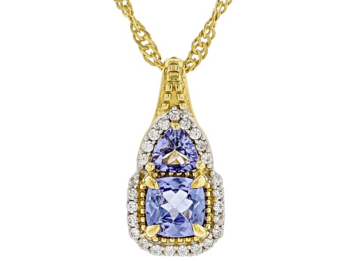 Pre-Owned 0.75ctw Tanzanite With 0.13ctw White Zircon 18k Yellow Gold Over Sterling Silver Pendant w