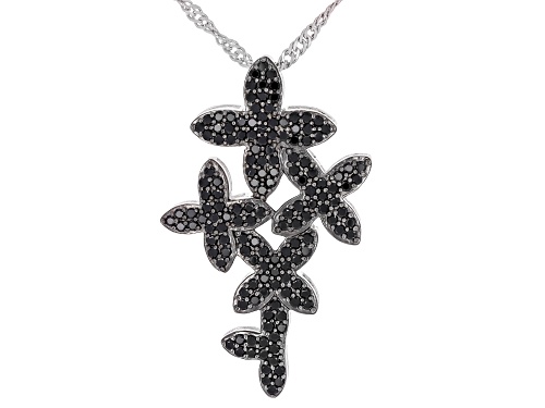 Pre-Owned 0.94ctw Black Spinel Rhodium Over Sterling Silver Pendant with Chain