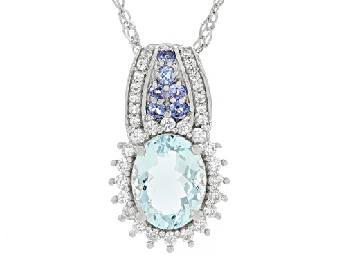 Pre-Owned 1.48ct Aquamarine with 0.48ctw Tanzanite & Zircon Platinum Over Sterling Silver Pendant wi