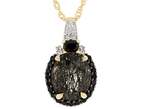 Pre-Owned 4.61ctw Tourmalinated Quartz, Spinel, Zircon 18k Yellow Gold Over Sterling Silver Pendant