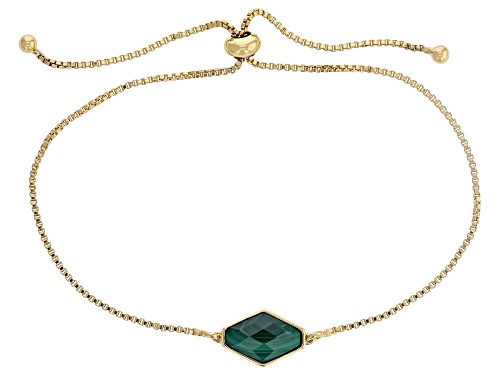 Pre-Owned 2.64ct Malachite 18k Yellow Gold Over Sterling Silver Bolo Bracelet