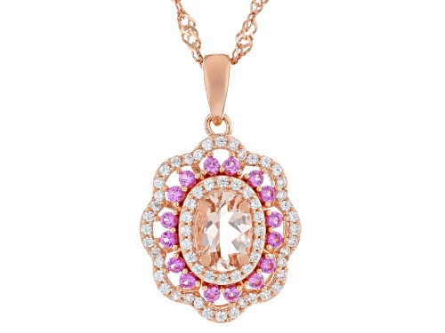 Pre-Owned 0.60ct Morganite, 0.27ctw Lab Sapphire, 0.20ctw Zircon 18k Gold Over Sterling Silver Penda